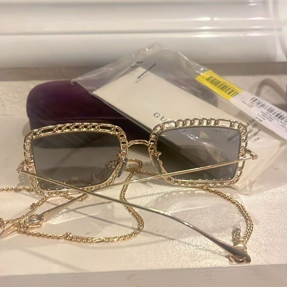 NWT GUCCI 54MM Rectangle Sunglasses Chain-Embellished Sunglasses main image 3